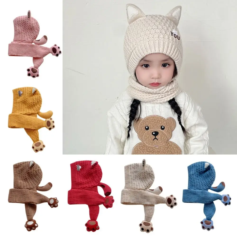 

Cartoon Cat's Ears Knitted Ear Protection Hats Thickened Windproof Coldproof Winter Autumn Earmuffs Cap Warmer Crochet Bonnet