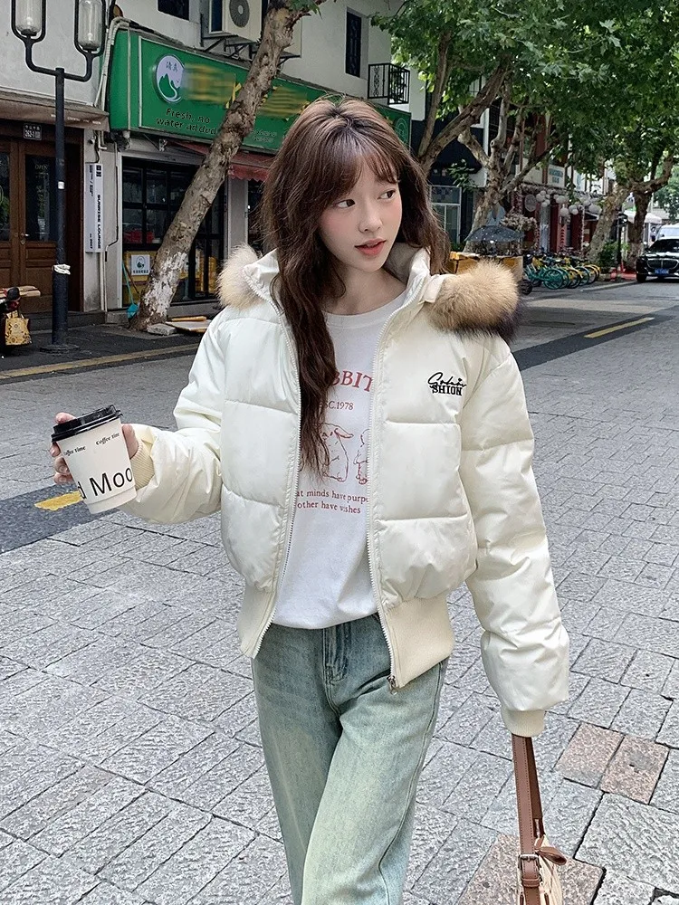 Abrigo de algodón acolchado ort Puffer Jaet para mujer, cuello de piel, cintura acanalada, adelgazante, prendas de vestir exteriores de invierno, viaje coreano Sle