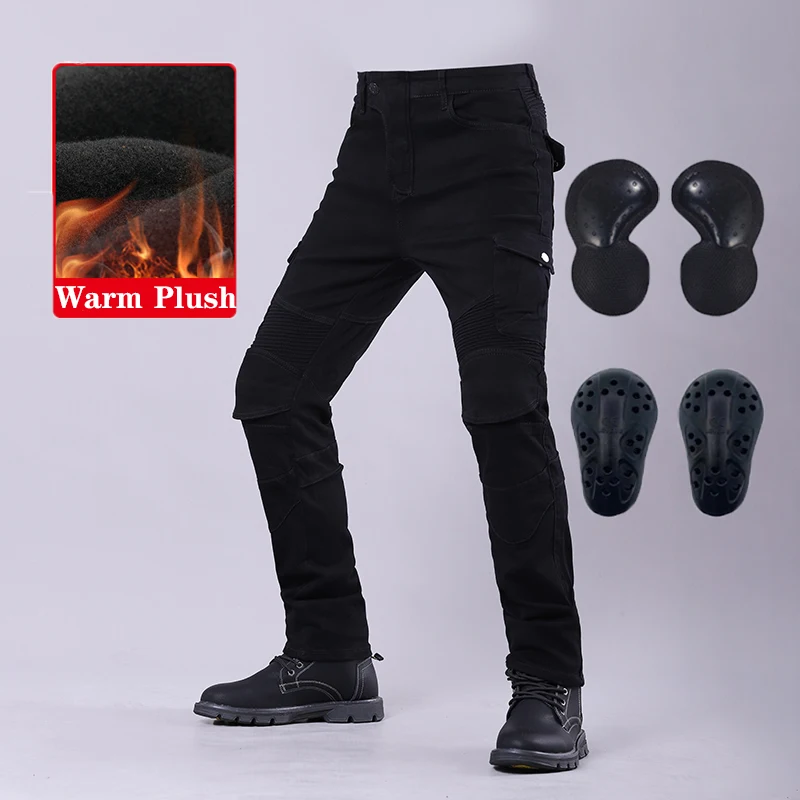 

Winter Motorcycle Riding Pants Winter Warm DoubleThick Pants Fall Resistant Plus Plush Moto Jeans Men Woman With Protective Gear