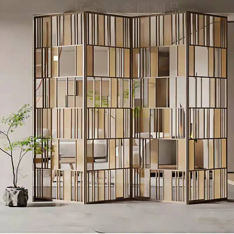 New stainless steel partition screen hotel villa laser hollow aluminum engraving entrance living room grille