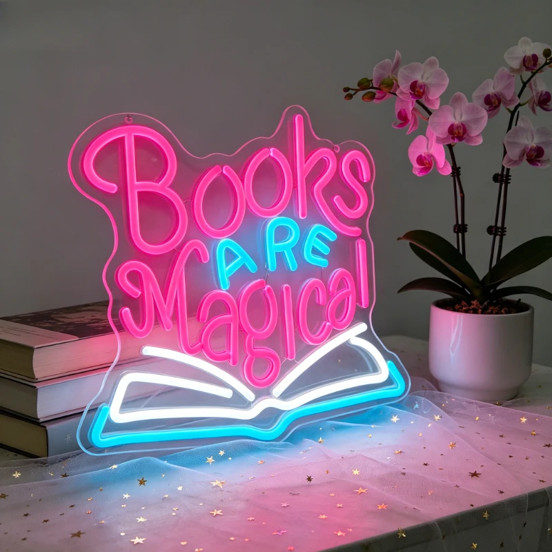 

Books ARE Magical LED Neon Sign for Home Decor Bedroom Bookstore Romantic Reading Atmosphere Night Light Gift for Book Lovers