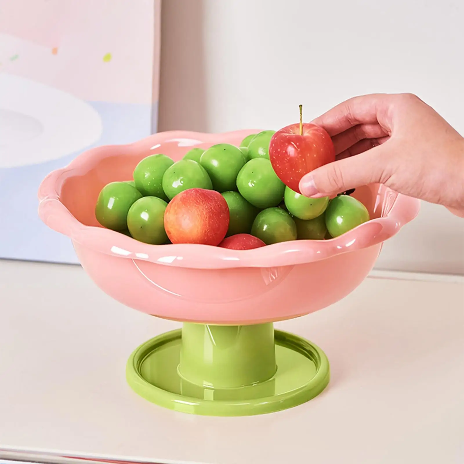 Modern Plastic Fruit Bowl with Drain Tray Elevated Snack Dish for Coffee Table and Kitchen Counter