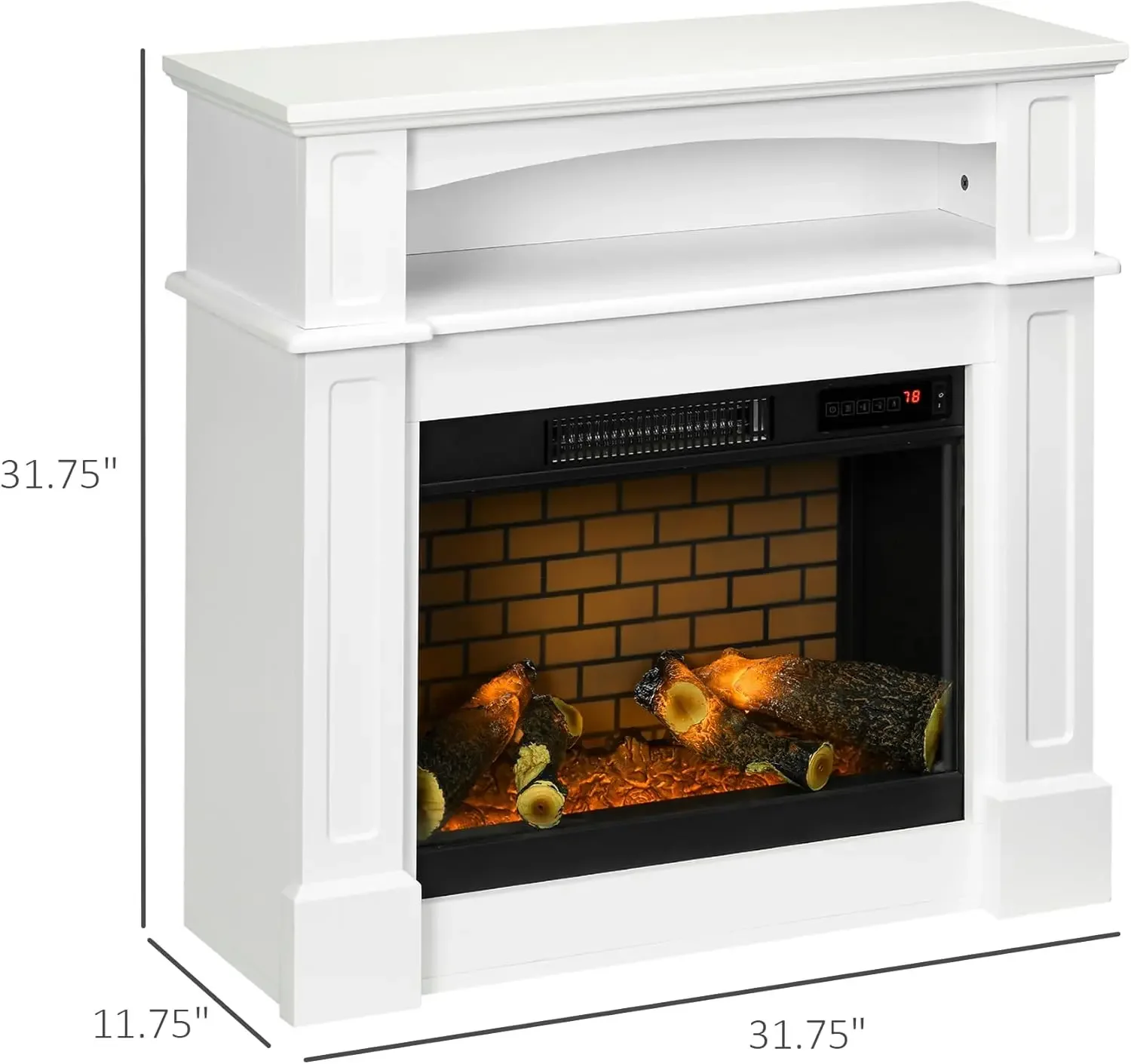 Meuble TV pour cheminée électrique, blanc, 31.75 "W x 31" H, console multimédia, armoire centrale avec étagère