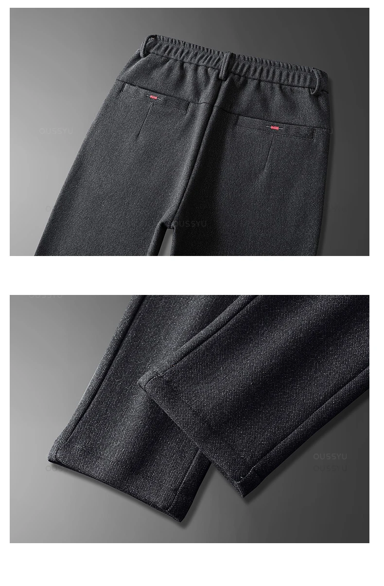 Autumn Winter Men's Casual Pants Solid Color Business Elastic Waist Slim Fit Stretch Thick Gray Black Blue Cotton Trousers Male 21 Sf5210e231f3d48079282284f808fbb42I