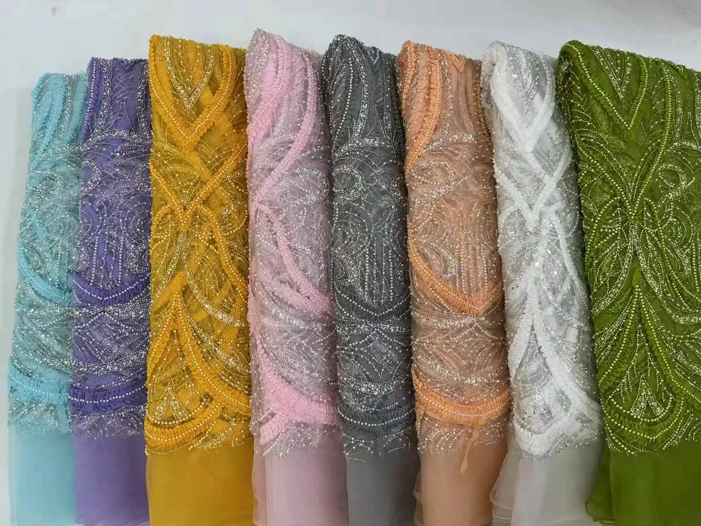2025 Luxury French Mesh 3D Embroidery Beaded Lace Fabric African Nigerian Sequins Lace Fabric For Wedding Dress Sewing Material