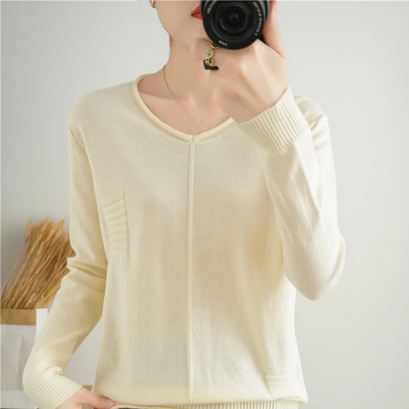 

Women Long Sleeve Curled O-Neck Pullover Autumn Solid Slim Casual Knitted Bottoming Sweater Shirt Korea Fashion All Match Jumper