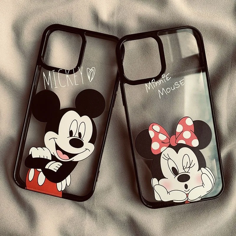 Casing Lunak Transparan Disney Couple Mickey Minnie Mouse untuk iPhone 16 15 13 12 11 14 Pro Max XS XR 16 7 8 Plus X SE Coque
