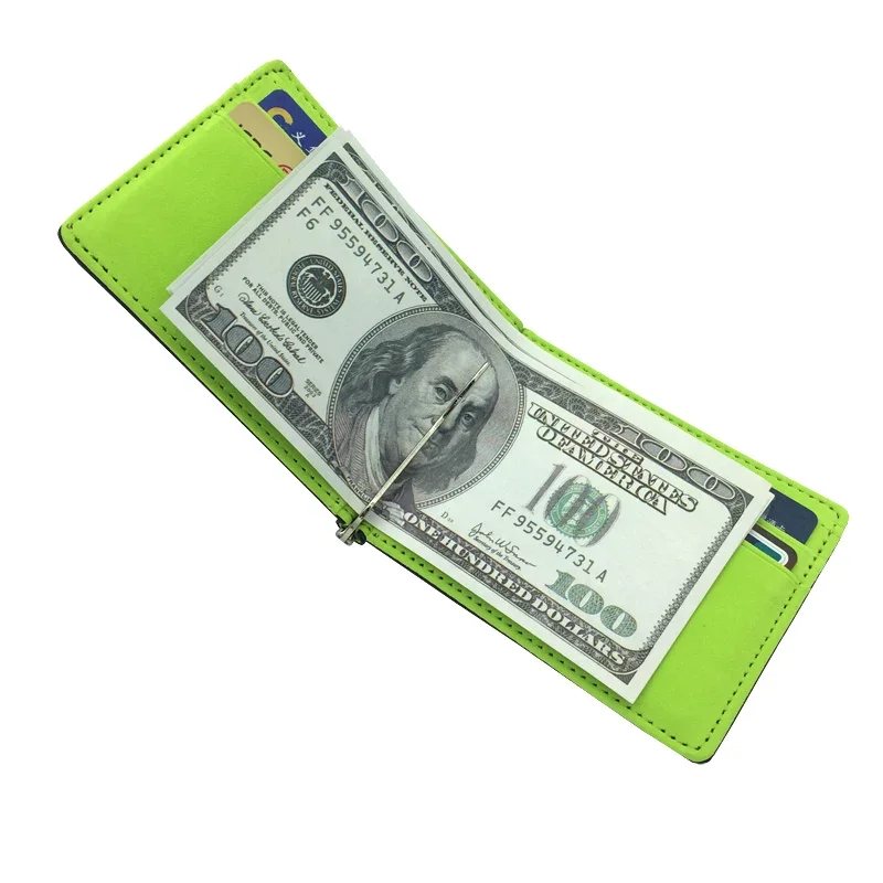 Nueva marca de billeteras de cuero con Clip para hombre, abrazadera de Metal sólido, soporte para efectivo, monedero delgado para mujer y hombre, funda para tarjetas de crédito