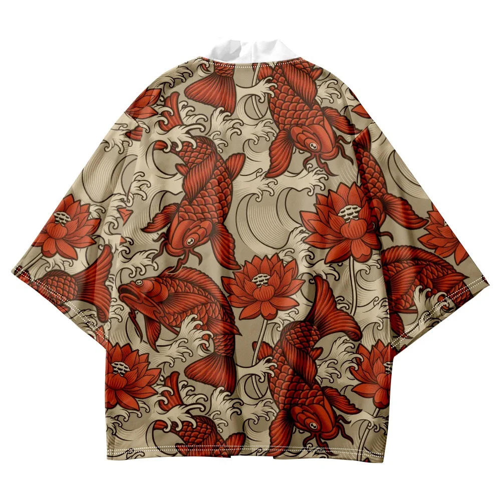 Fashion Fish Lotus Flower Print Haori Shirts Streetwear Harajuku Men Women Cardigan Tops Beach Yukata Japanese Kimono Plus Size