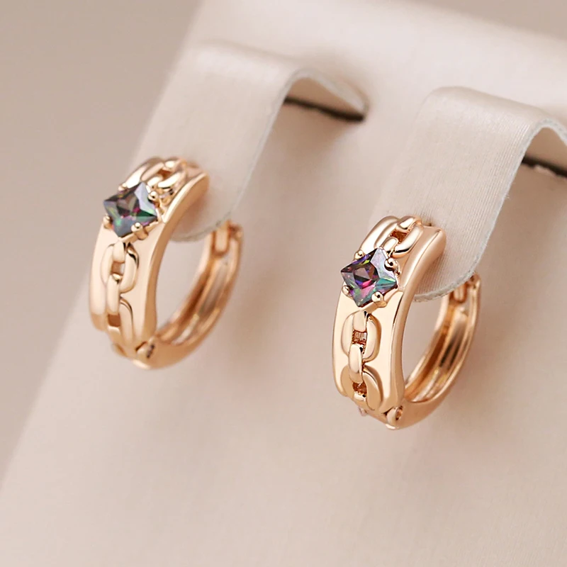 Kinel Fashion Colorful Natural Zircon Hoop Earrings for Women 585 Rose Gold Color Fashion Party Daily Jewelry Accessories