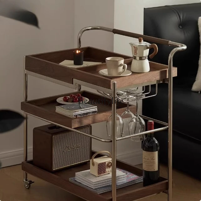 

Light luxury trolley medieval solid wood movable corner few retro sofa side few living room side cabinet