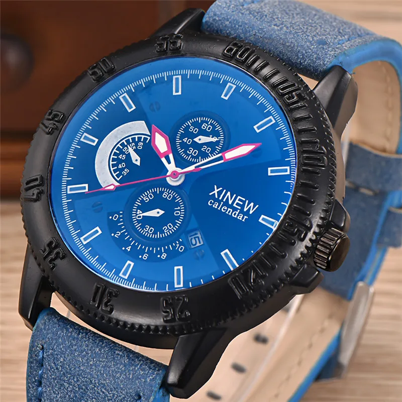 Reloj Hombre XINEW Brand Students Watches Men Boys Fashion Leather Band Date Quartz Wrist Watch Montre Homme Relogio Masculino