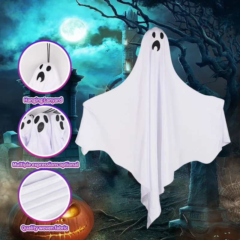 Halloween White Ghost Ornament with Various Expressions Indoor Outdoor Hanging Decoration Stage Props for Ghost Festival