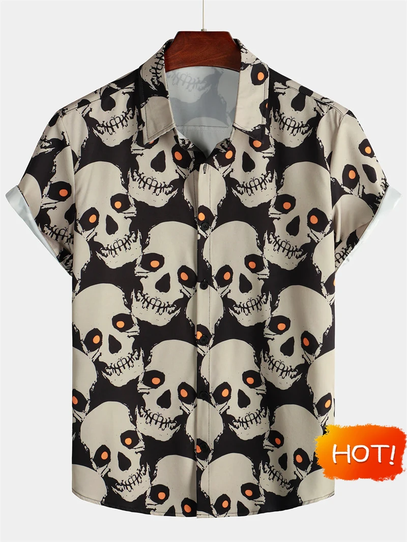 

Vintage Summer Men's Hawaiian Shirt 3D Fashion Skull Print Men's Short-sleeved Button Shirt Outdoor Daily Streetwear Unisex Tops