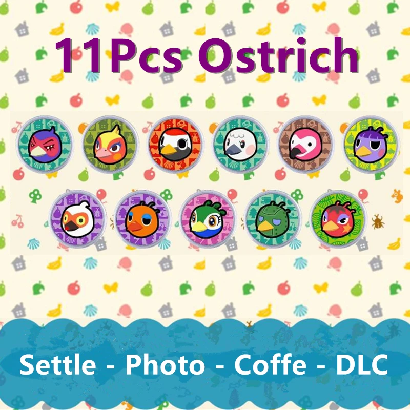 

11Pcs Ostrich Animal Croxxing new leaf amxxbo card NS Switch New 3DS Amibo Card Collection Round Mini NFC card