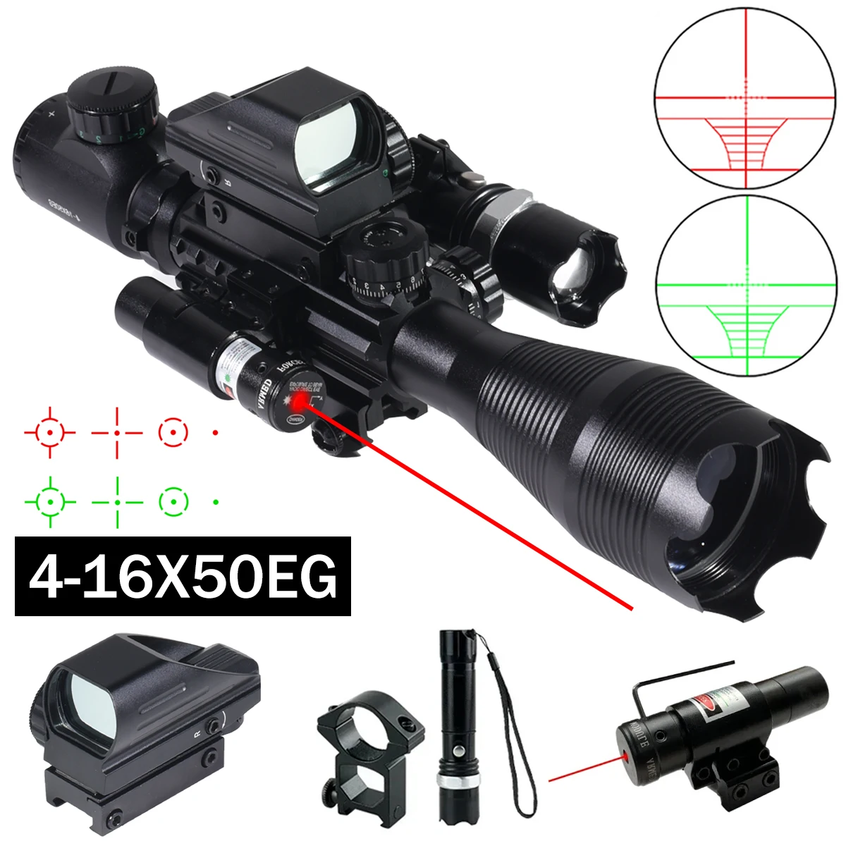 4-16x50EG Red/green Laser Combo Sight  Tactical Riflescope Sniper Shooting Optical Scopes Hunting Airsoft Scope for 20mm Rail