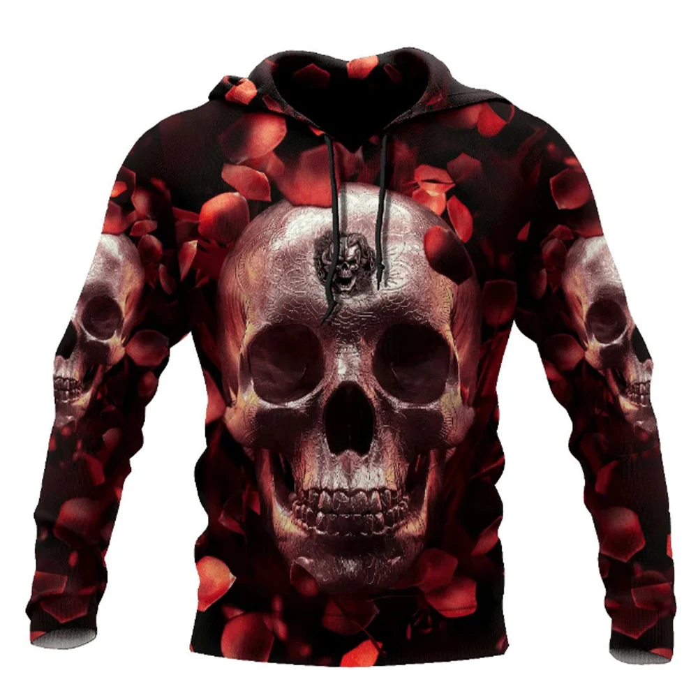 2024 Men\'s Fashion 3D Printed Hoodie Four Seasons Clothing 3D Skull Printing Men\'s Fashion Men\'s Horror Hoodie Top