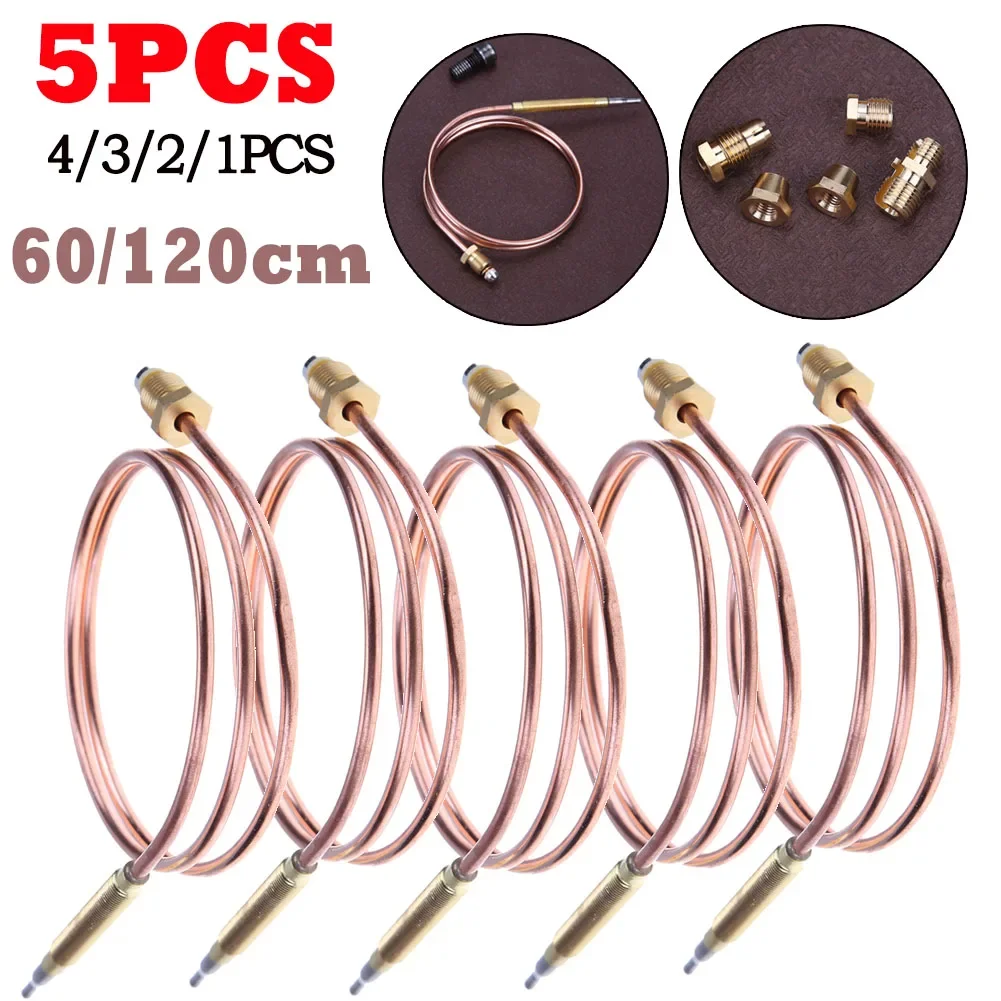 1-5pcs Universal Gas Thermocouple Valve 60/120cm Fireplace Replace Thermocouple for Hot Water Boiler Tea Urn with 5 Fixed Parts