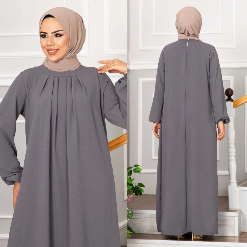 2024 Pleated Long Dresses Muslim Sets Turkish Evening Dress Lady Moroccan Kaftan Abaya Dubai Caftan Abayas Arabic Hijab 2XL