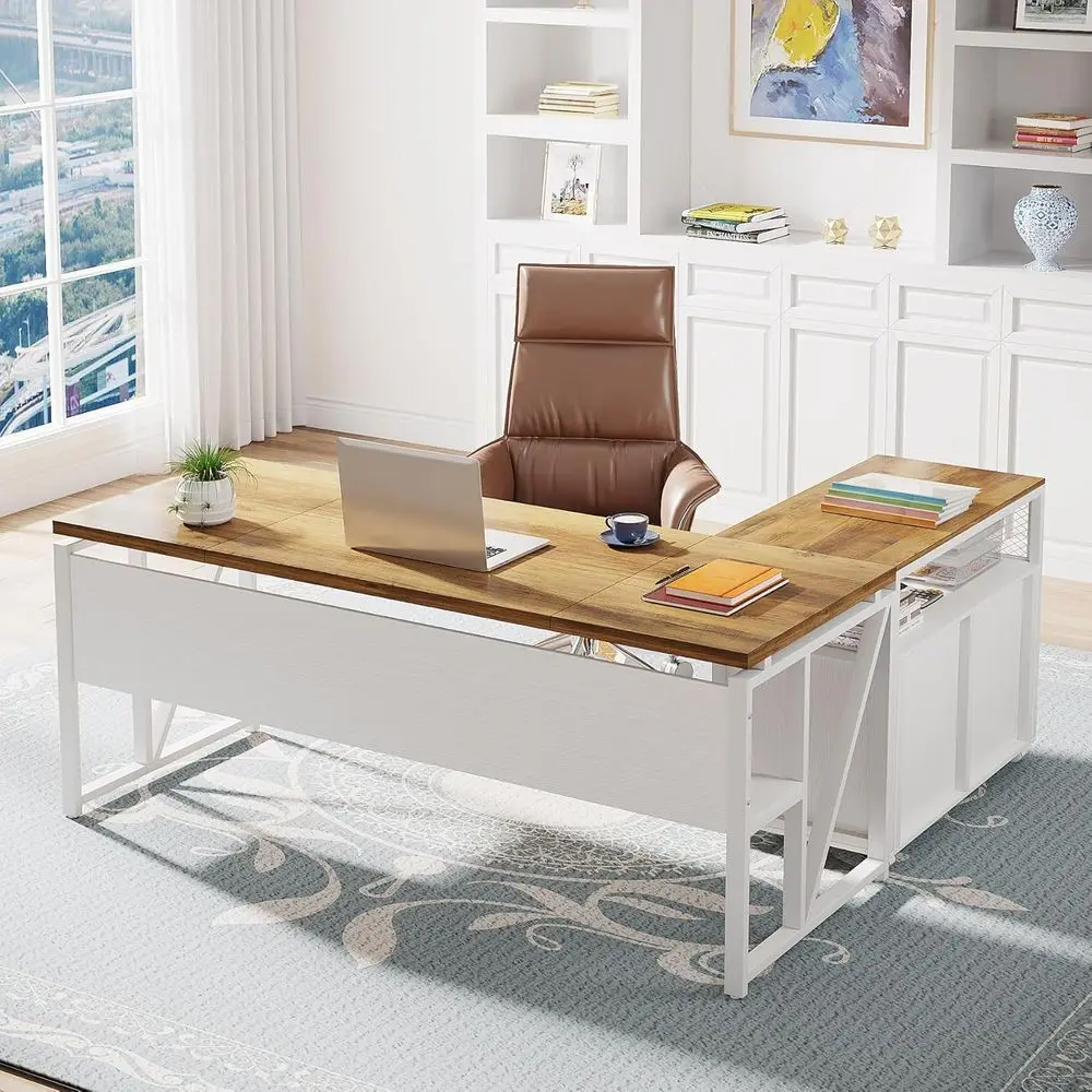 

L Shaped Desk with Der,63" Executive Computer Desk and lateral ile Cabinet, 2 Piece Home Oice urniture or Hanging ile, Cabinet w