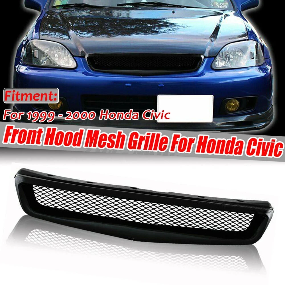 Für Honda Civic 1999-2000 Mesh-Frontgrill Schwarz Luftstrom-Einlassöffnung JDM Type-R Stil ABS Grill-Schutz Zubehör