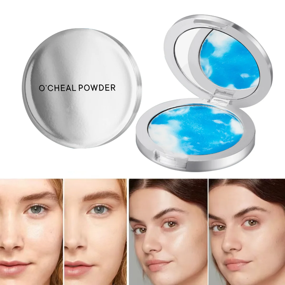 1 pezzo di polvere di olio di cielo blu e nuvola, cosmetici in polvere snellente a lunga durata per il viso naturale della pelle delicata sulla pelle