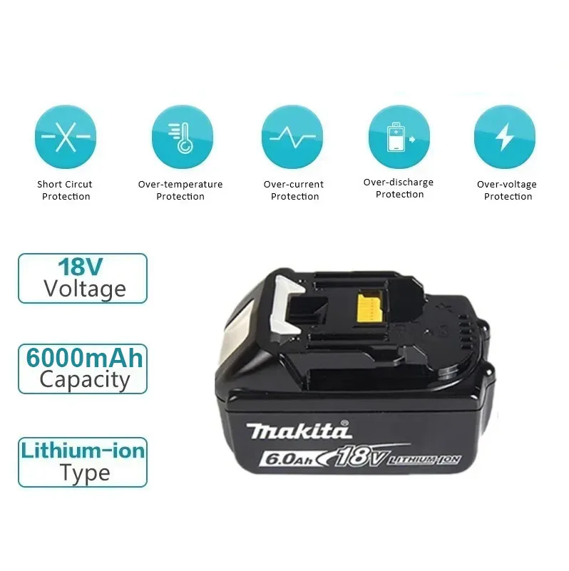 

For Original Makita Rechargeable Power Tool Battery, Replaceable LED Lithium-ion, 6.0 Ah 18V LXT BL1860B BL1860BL1850 BL1830