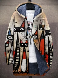 Unisex Rainbow Magic Cats Art Pattern peluche spesso maglione a maniche lunghe Cardigan Coat