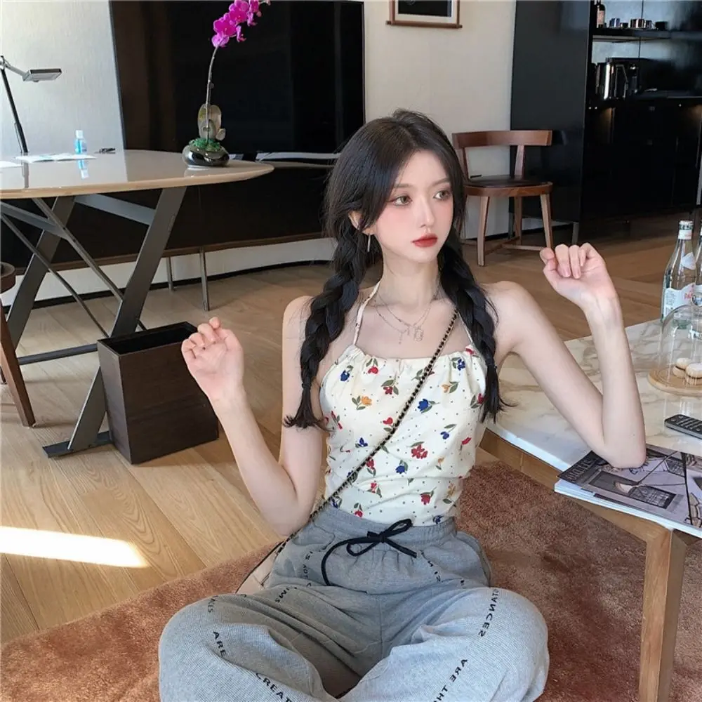 

New Sexy Floral Bow Strap Vest Slim Polyester Crop Tank Tops Women's Tube Top