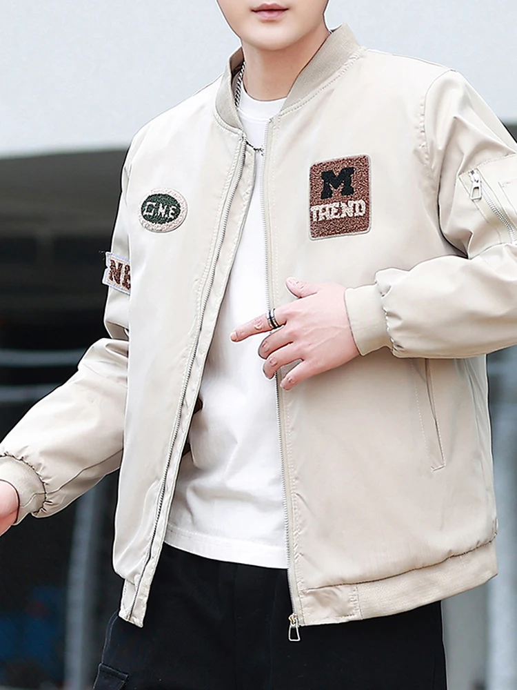 

Men's Faionable Cotton-Padded Flight Jaet Warmth Baseball Sle Outerwear Autumn Winter Outdoor Polyester Long Sve Zip...