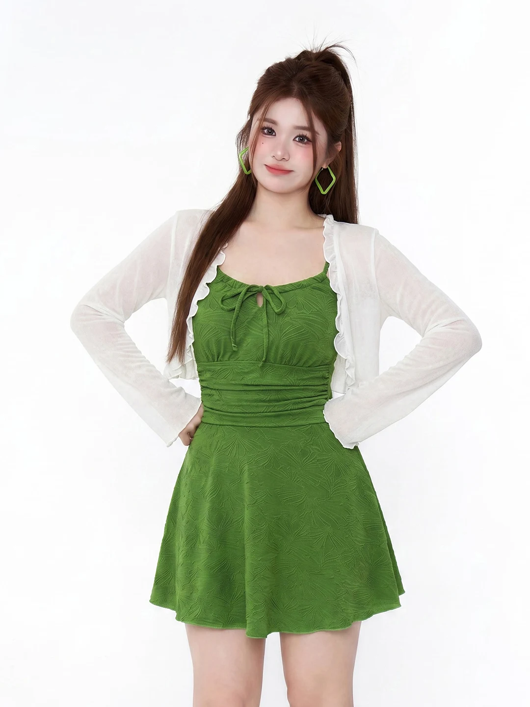 

Conservative Style One-Piece Swimsuit for Girls Pear Shape plus Size Sunscreen Cover up Slimming Design Casual Swimwear