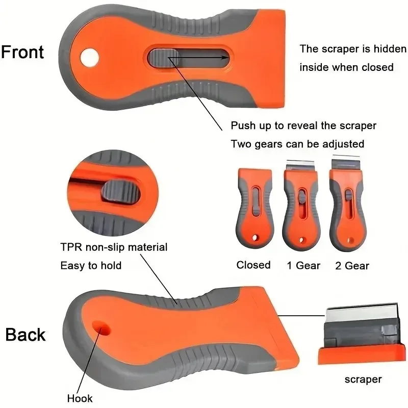 Yuanj lâmina de remoção de cola com 10 lâminas, faca de ajuste telescópico, ferramenta raspadora de limpeza para remover etiquetas, adesivos, pintura