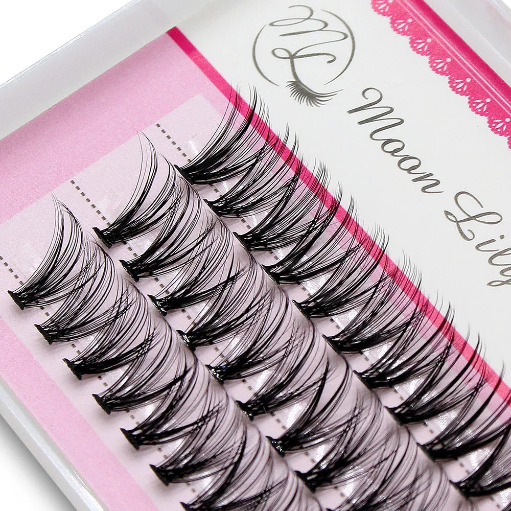 Ulepszone zestawy Moonlily 60 sztuk jedwabistych, miękkich rzęs z norek do przedłużania, naturalne rzęsy 3D Russian Volume, sztuczne pojedyncze kępki rzęs do makijażu.