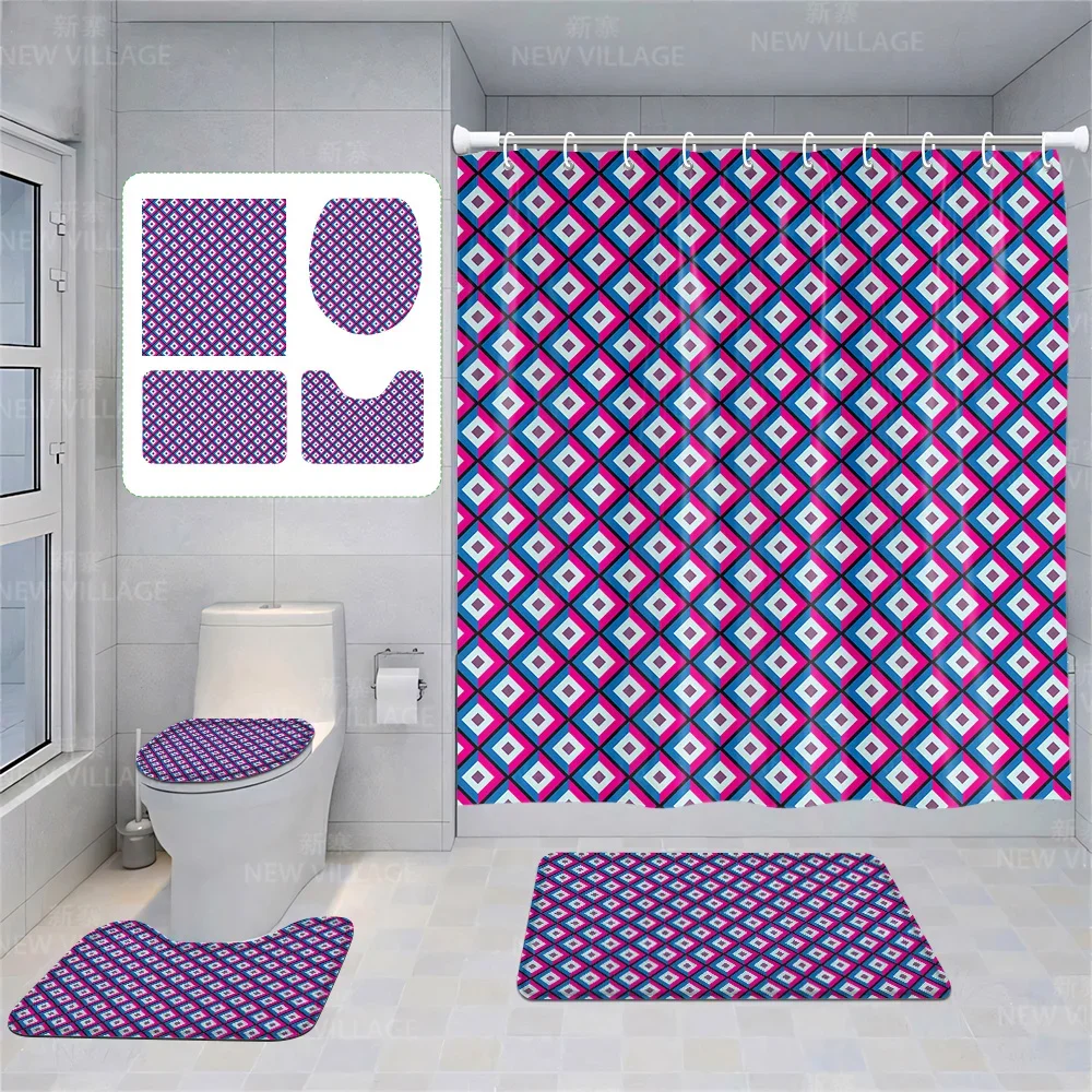 Home shower curtains bathroom Decora waterproof fabric non-slip bathmat water absorption curtain Modern geometric nordic simple