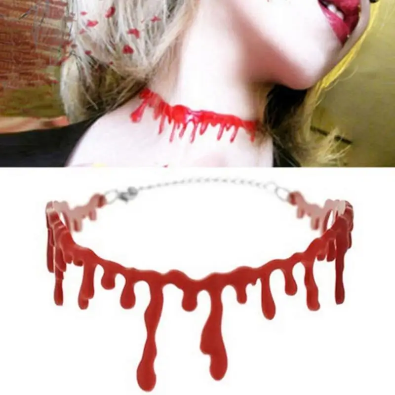 

652F Red Dripping Blood Choker Necklace Horror Halloween Zombie Punk Choker Necklace