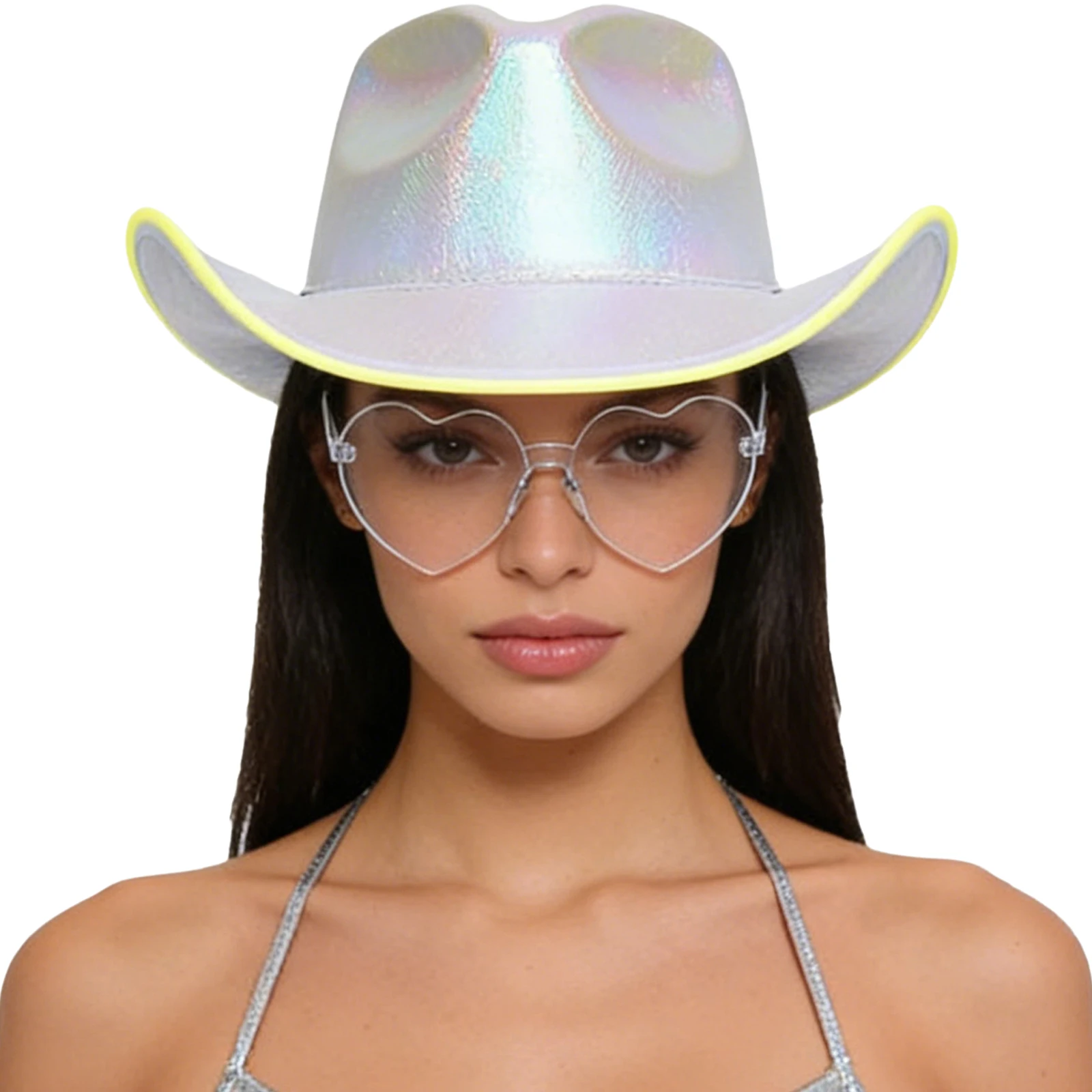 2Pcs Light-Up Cowboy Hat with Heart Shaped Glasses Set for Women Irish Cowgirls Hat St Patrick Day Party Dress Up Accessories view 4