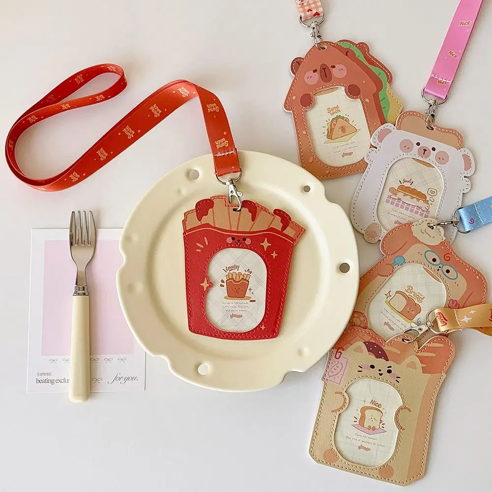 New Cartoon Id Card Holder PU Leather with Lanyard Children's Bus Card Case Photo Display Waterproof Cards Sleeves