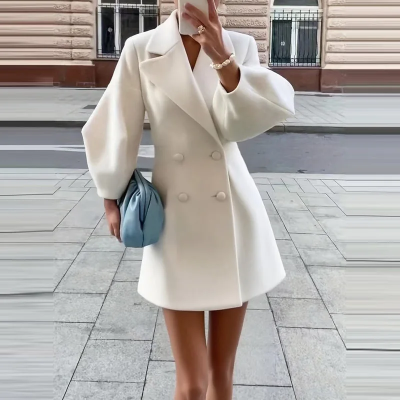 

Осеннее элегантное короткое пальто с воротником с лацканами, модная куртка на пуговицах на талии 2025 года, зимние повседневные женские пальто с рукавами-фонариками