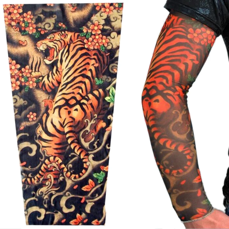 1PCS Plus Size Summer Riding Driving Tattoo Sleeve Print Arm Sleeves Sun Uv Protection Arm Warmers for Men Women Sleeve