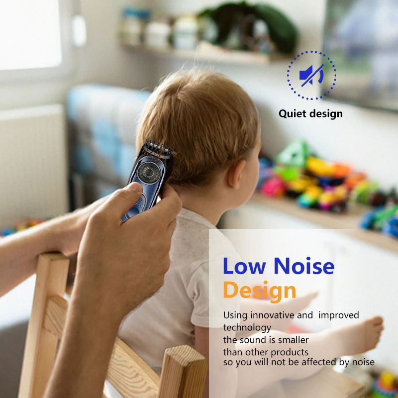 Kemei 남성용 무선 이발 클리퍼, 조정 가능한 블레이드, USB 충전식, 무선 이발 클리퍼, 파란색