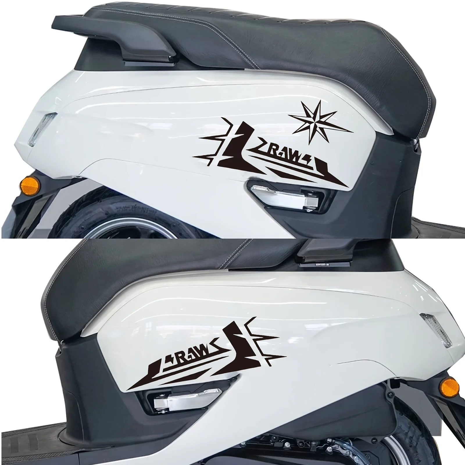 

Black and White Aerodynamic Style, Enhanced Visibility and Style Durable Waterproof PVC Decals with Stars and ZRAW Logo Design
