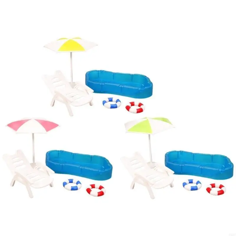 Decoração cena praia miniatura C63C com acessórios para atividades interpretação crianças