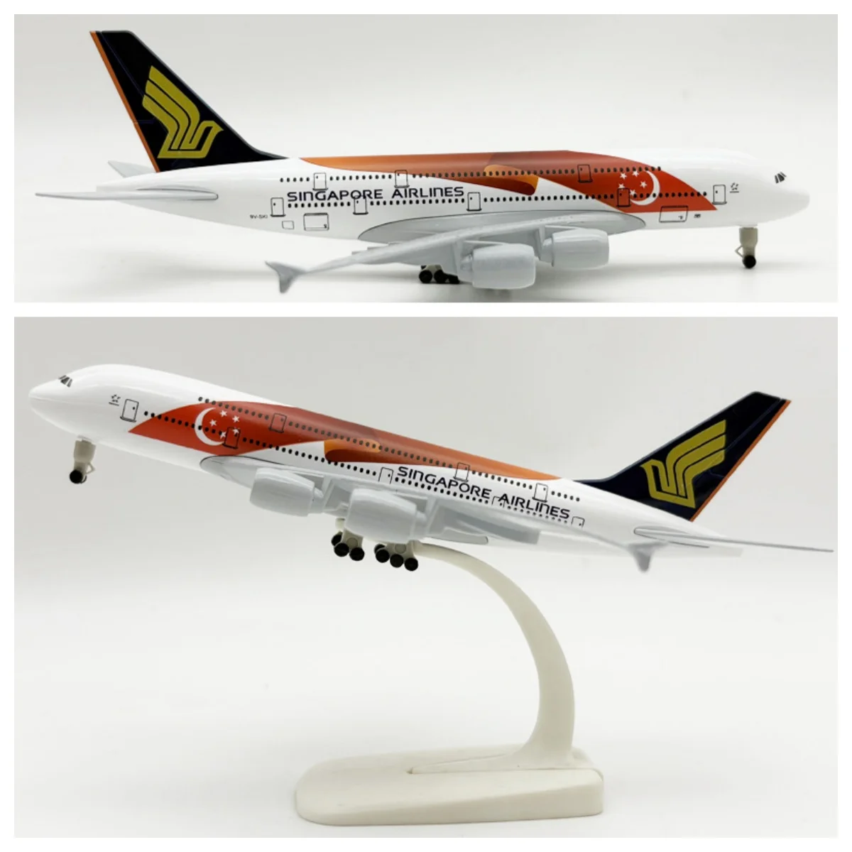 

Металлическая масштабная модель самолета A380 Singapore Flag Airways 20 см с колесами, игрушечный самолет, сувенир, коллекционная модель для хобби