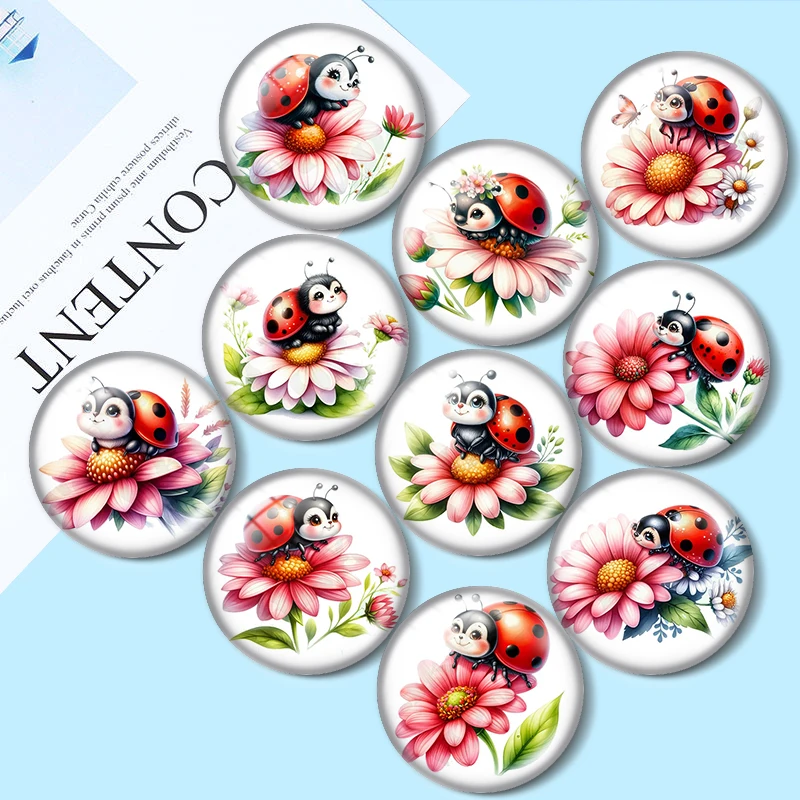 

Cute Watercolor Lady Bugs 10pcs 12mm/18mm/20mm/25mm Round photo glass cabochon demo flat back Making findings