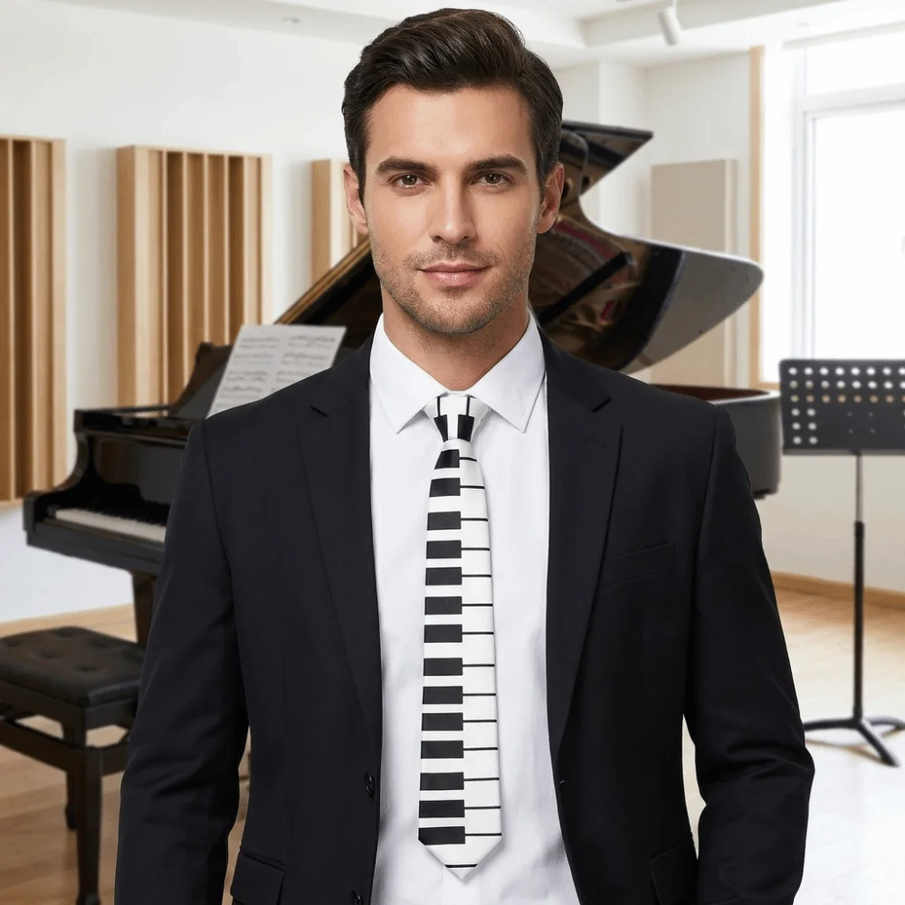 

Classic Skinny Piano Necktie Black White Men Tie Slim Korean Style Music Tie Men