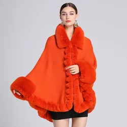 5 Color Winter Batwing Sleeves Cloak Women Warm White String Faux Rabbit Fur Turn-Down Collar Poncho Cape Knitted Outstreet Coat