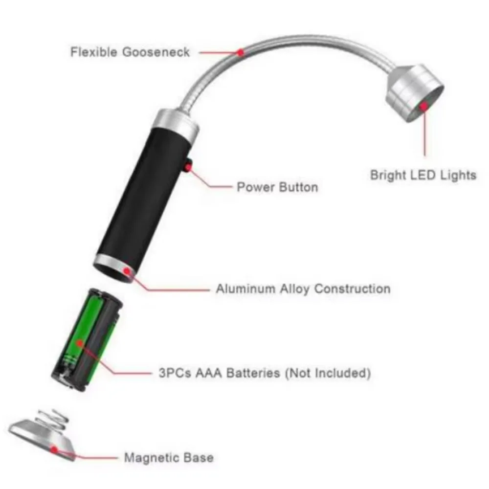 Magnetic Gooseneck Hose 9 LED Work Light Bendable Flashlight for Auto Repair Outdoor Emergency Lighting