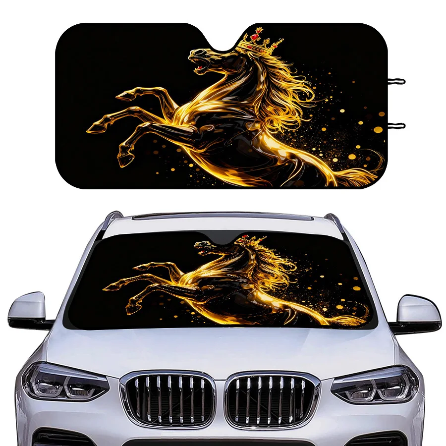 Multi-Functional Foldable Car Window Sun Shade With 3 Sizes, Crown Horse Design, UV Protection For Front Windshield, Perfect For