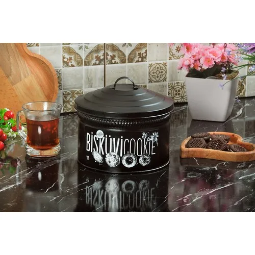 Yildiray Metal Lid Biscuit Cookies Bucket Snack Storage Container Black