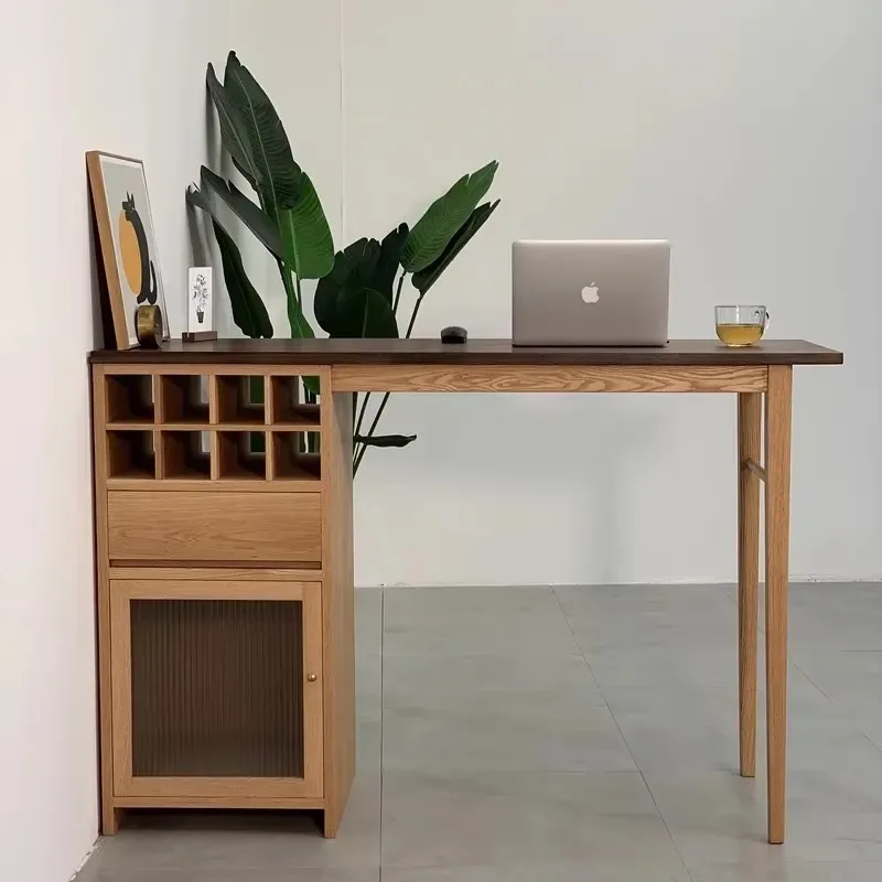 Nordic Pure Solid Wood Bar Table Modern Simple Black Walnut Oak Home Partition Bar Counter High Table for Living Room Kitchen